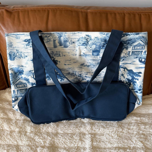 Lowe's Blue Toile Pattern Canvas Tote Reusable Bag