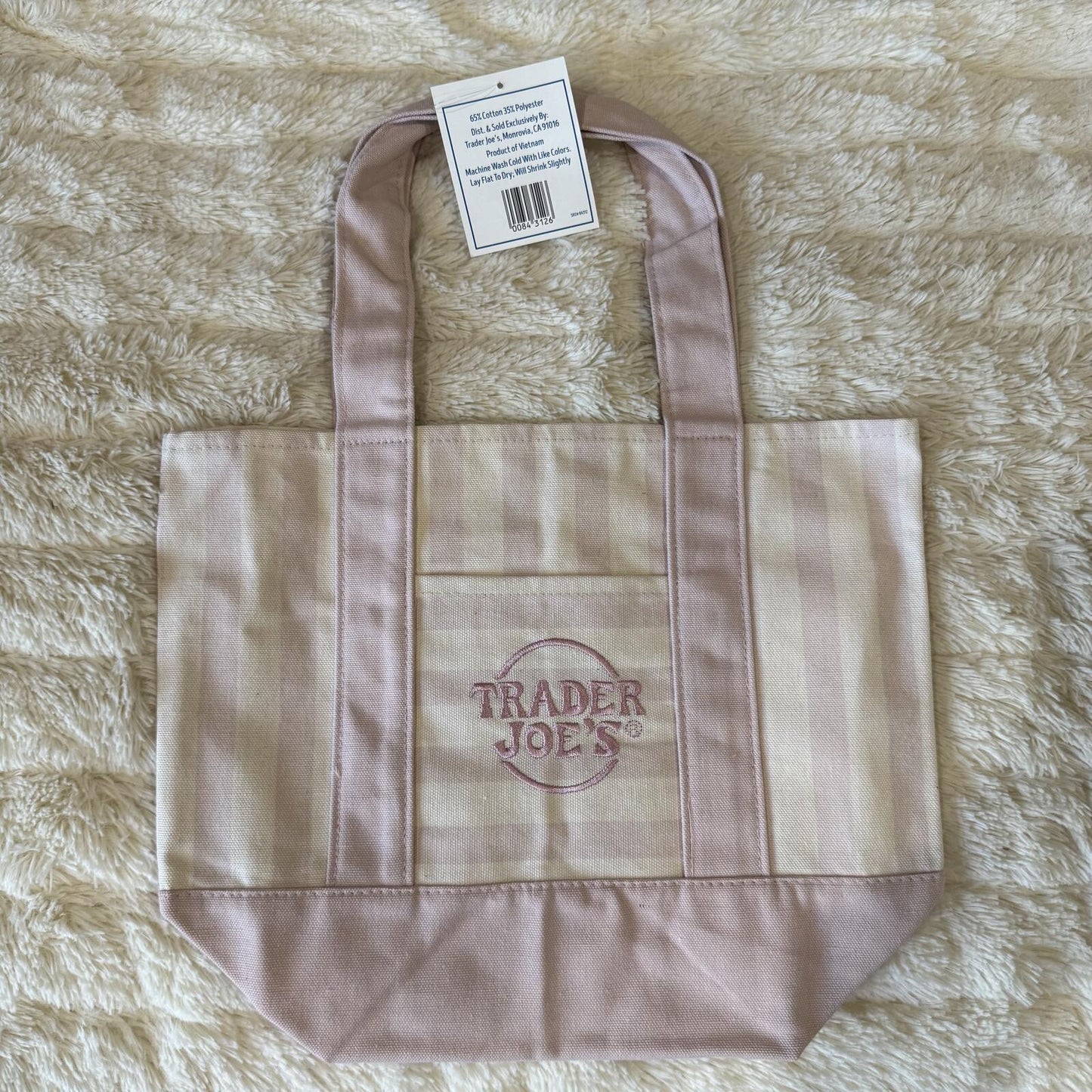 Trader Joe’s Mini Pastel Stripe Canvas Tote Bag - Pink