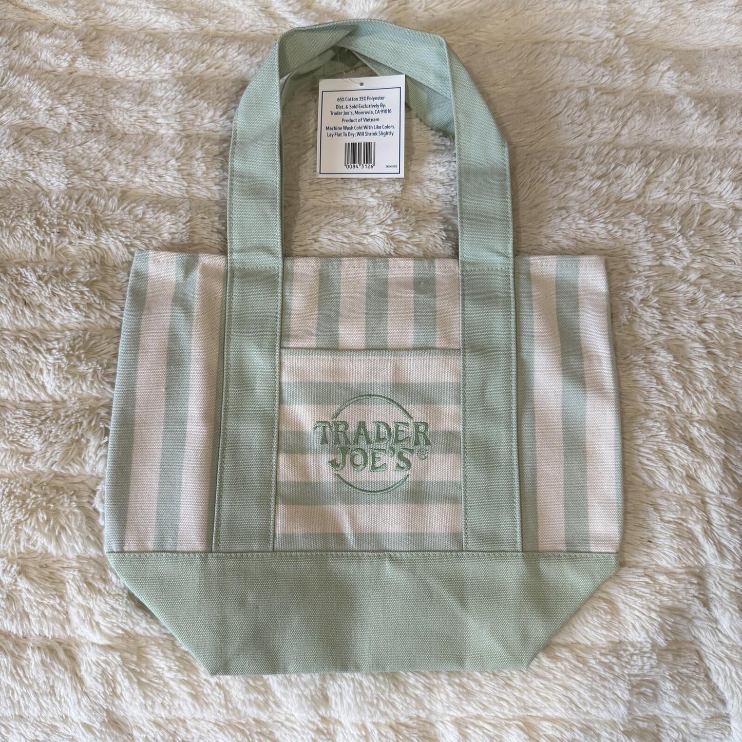 Trader Joe’s Mini Pastel Stripe Canvas Tote Bag - Green