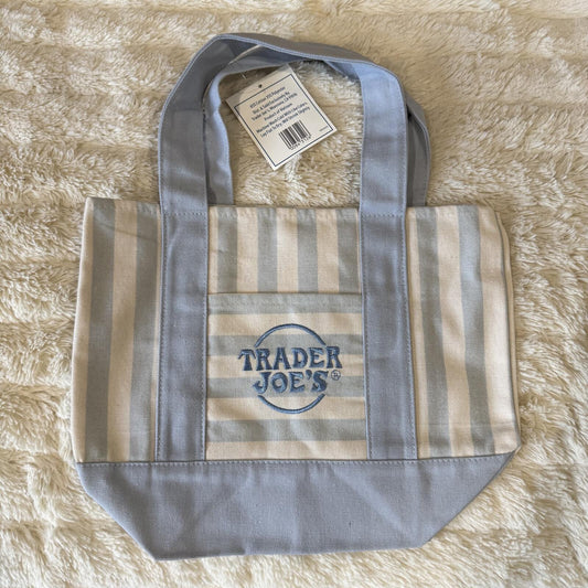 Trader Joe’s Mini Pastel Stripe Canvas Tote Bag - Blue