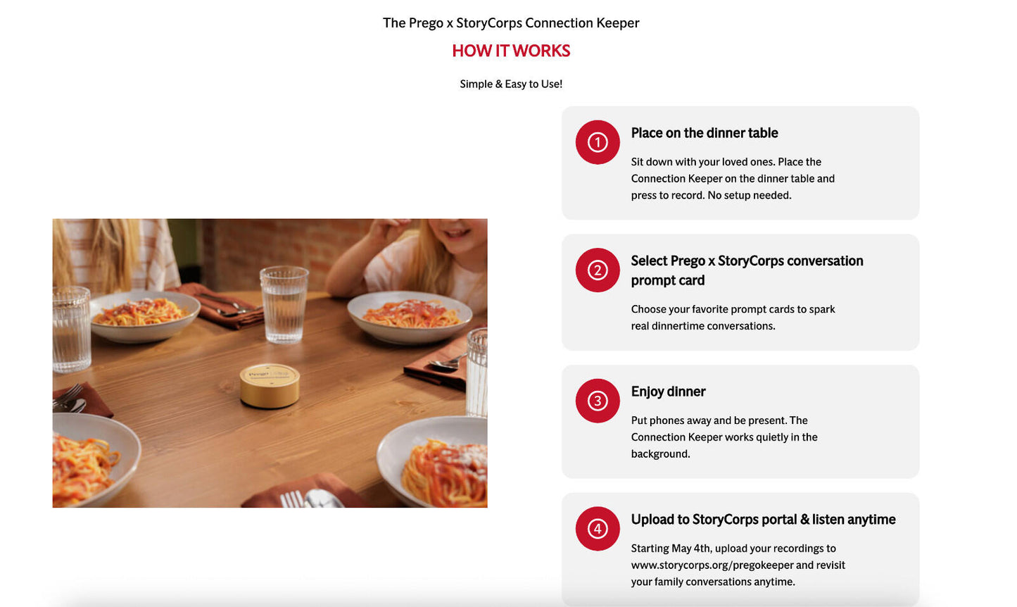 Prego x StoryCorps Connection Keeper Meal Essentials