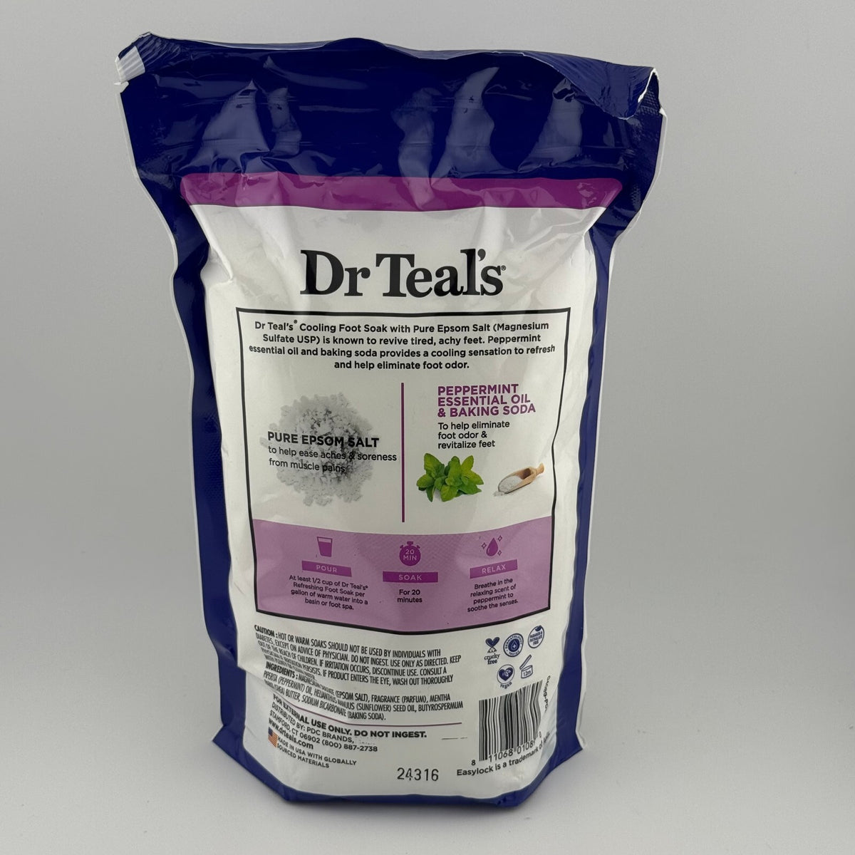 Dr Teal's - Foot Care Pure Epsom Salt Cooling Foot Soak Peppermint - 2 lb
