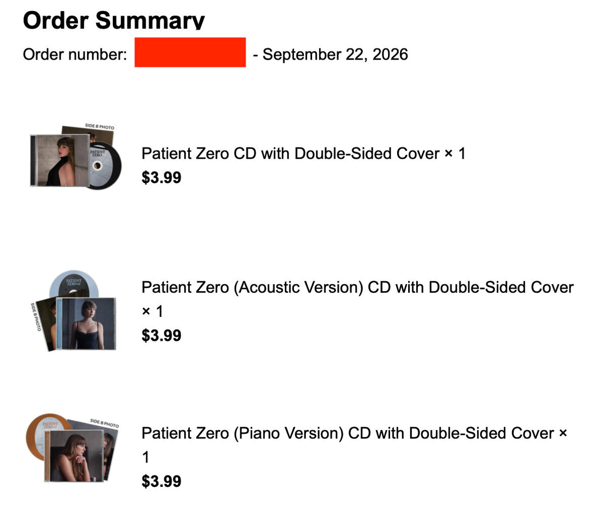 Taylor Swift Patient Zero Collector Edition CD Bundle Set of 3 - Presale