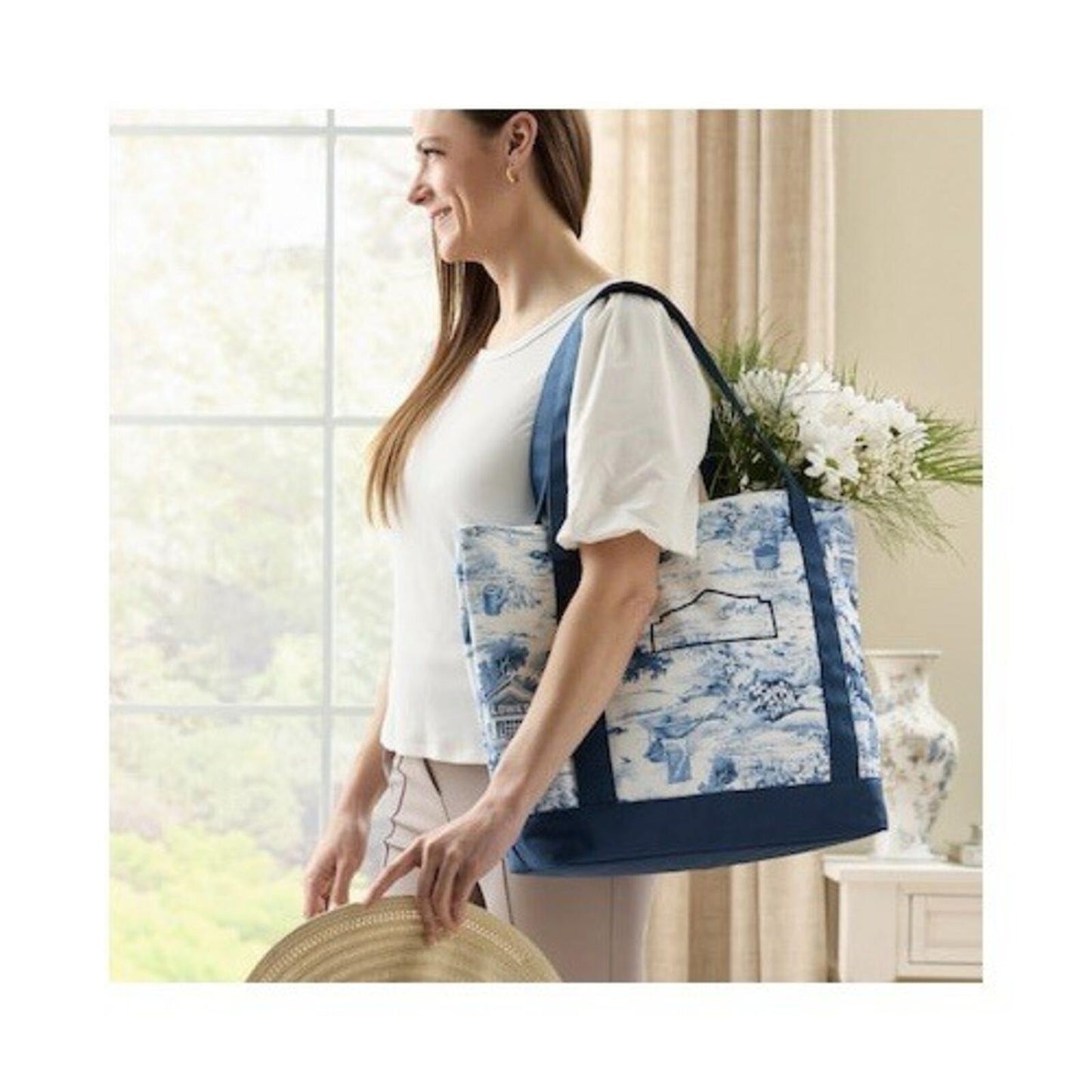 Lowe's Blue Toile Pattern Canvas Tote Reusable Bag
