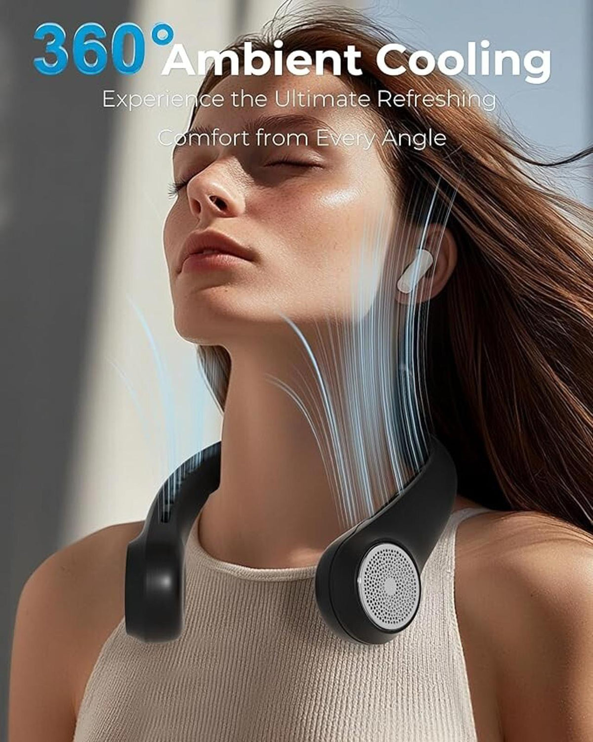 Portable Neck Fan w/ LED Display, 360° Cooling, 3-Speed