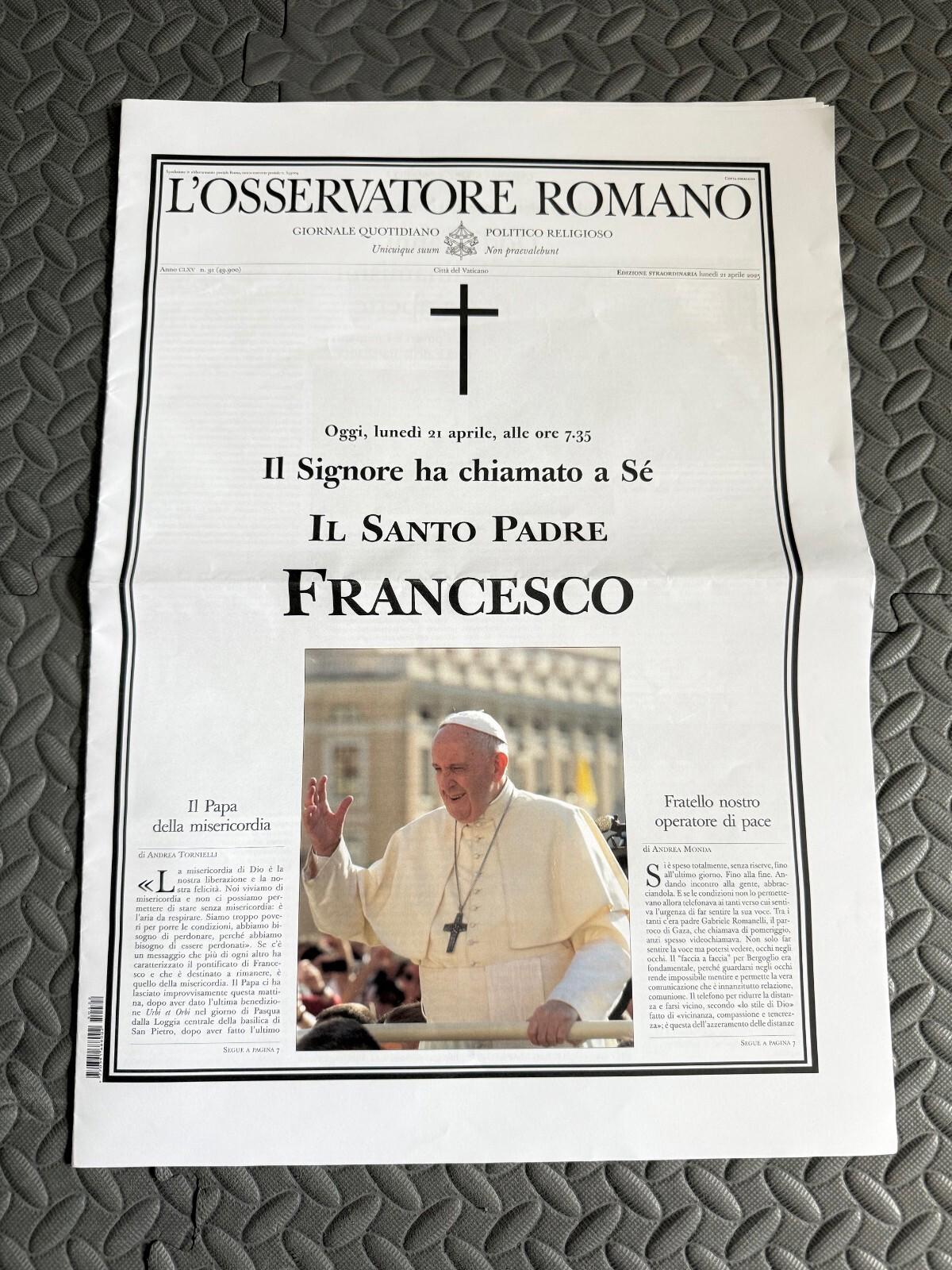 L'OSSERVATORE ROMA - Pope Francis Death - Official Copy