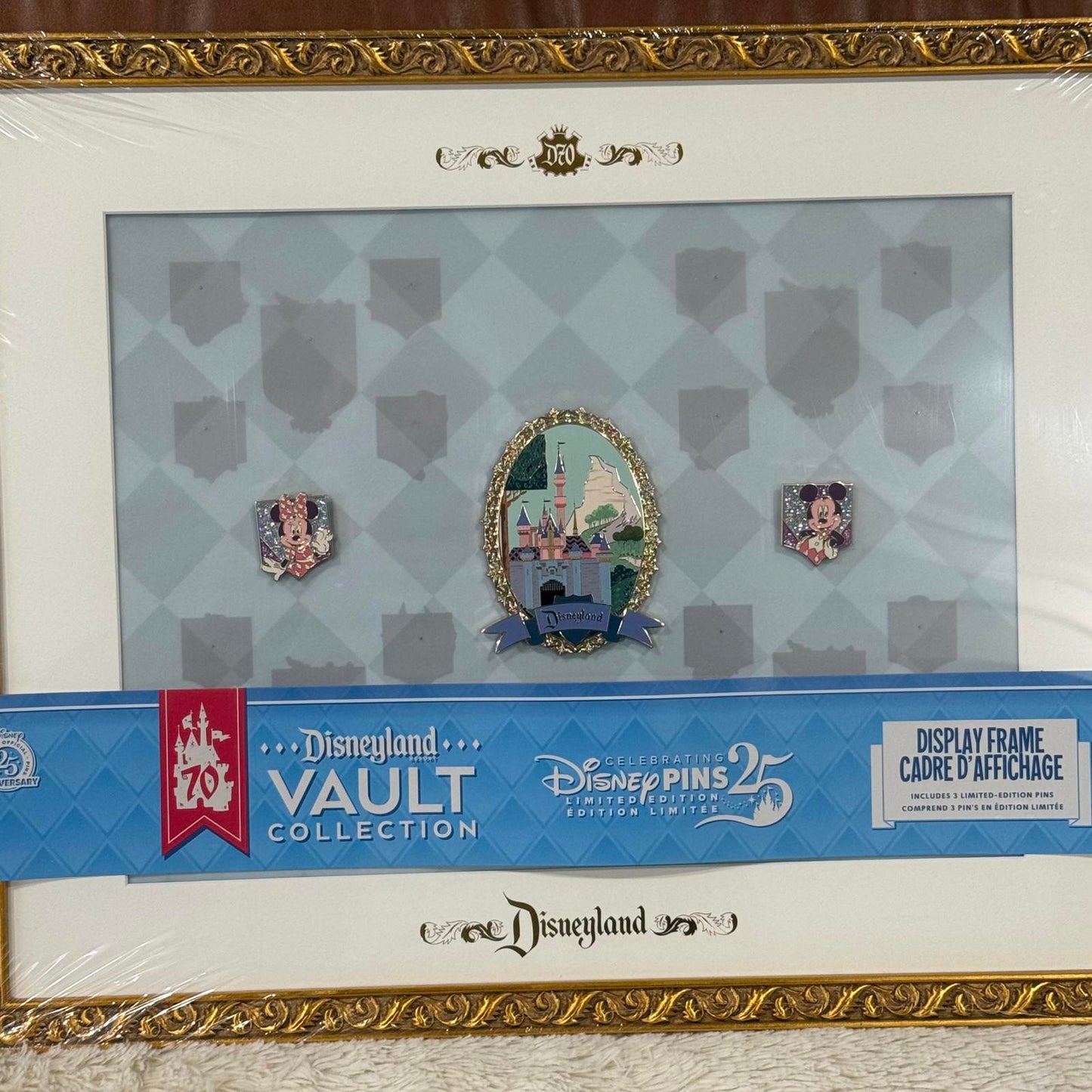 Disney Castle 70th Anniversary Vault LE Pin Frame w/ 3 pins