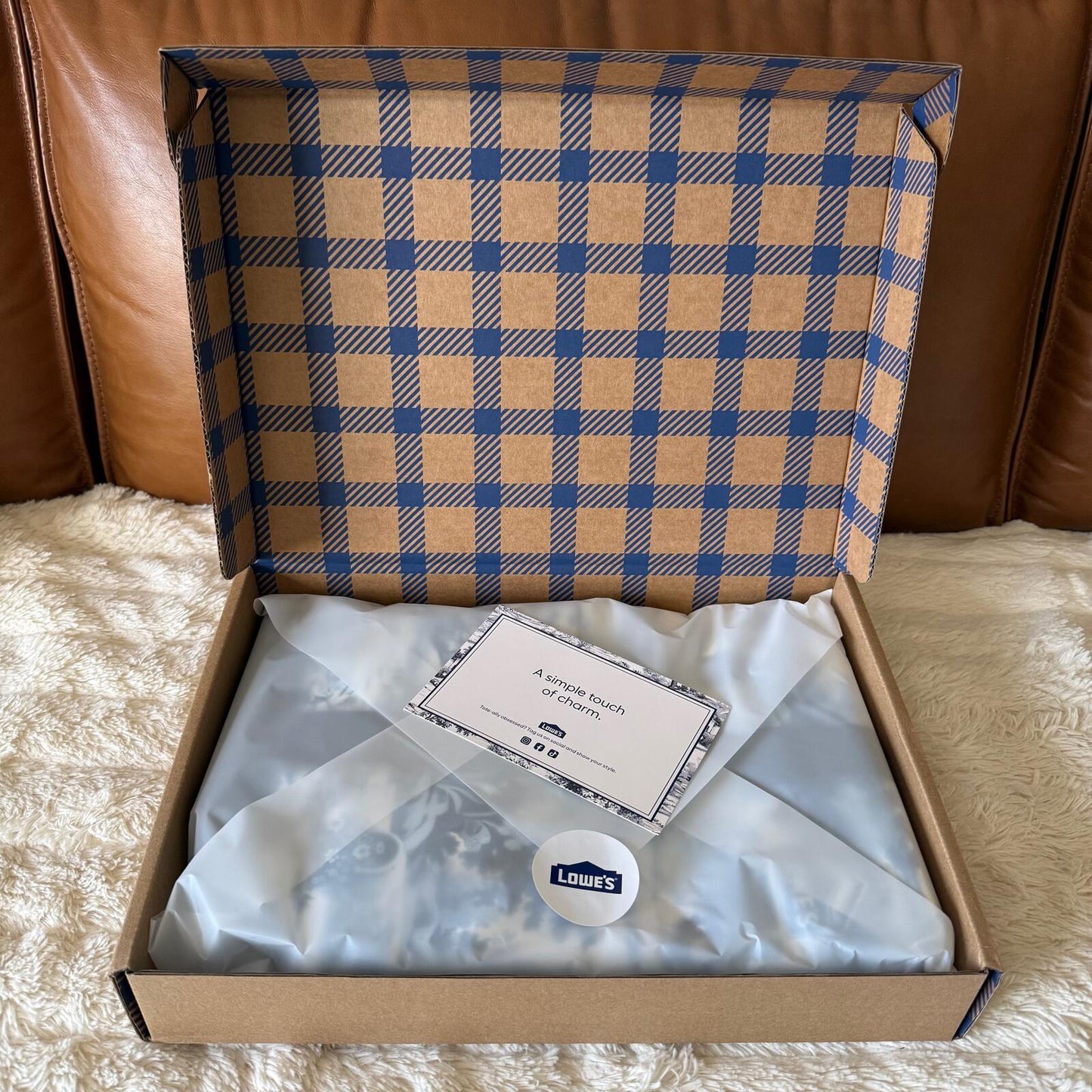 Lowe's Blue Toile Pattern Canvas Tote Reusable Bag