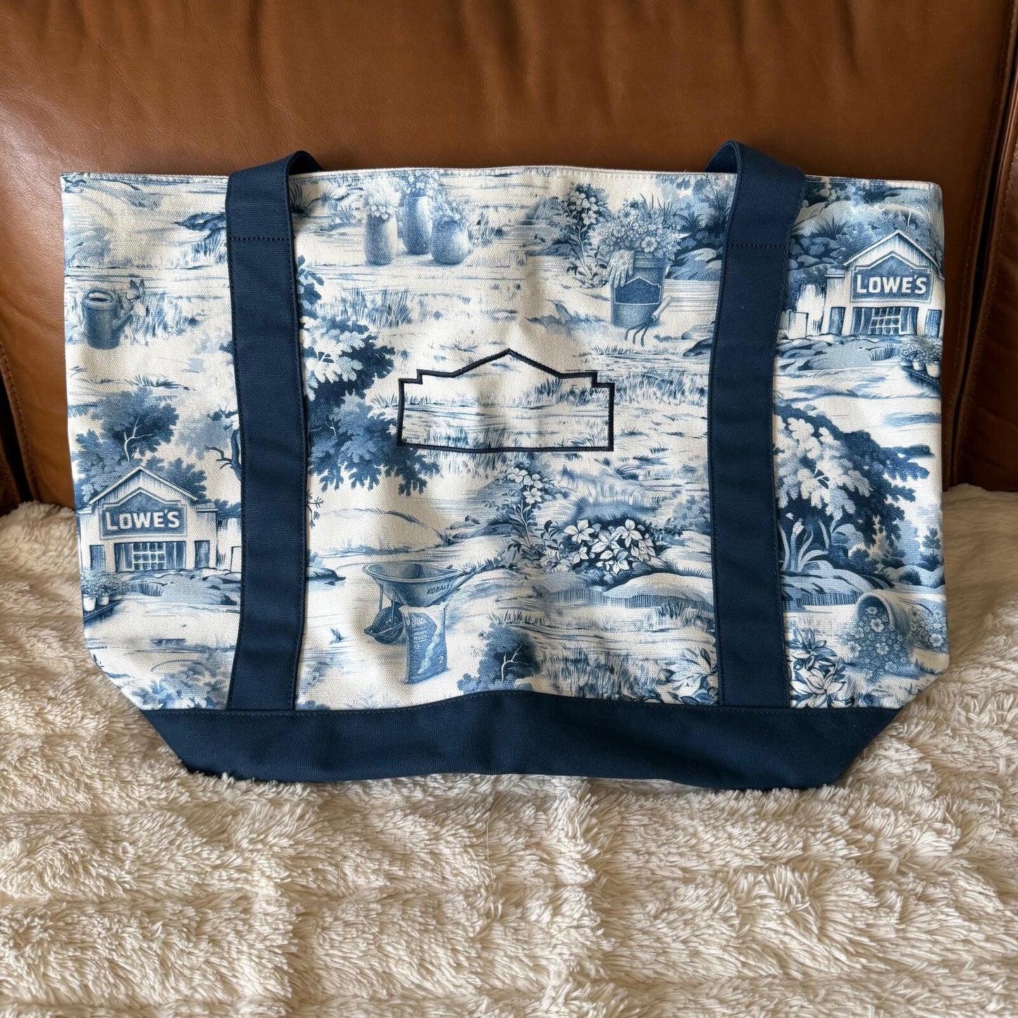 Lowe's Blue Toile Pattern Canvas Tote Reusable Bag