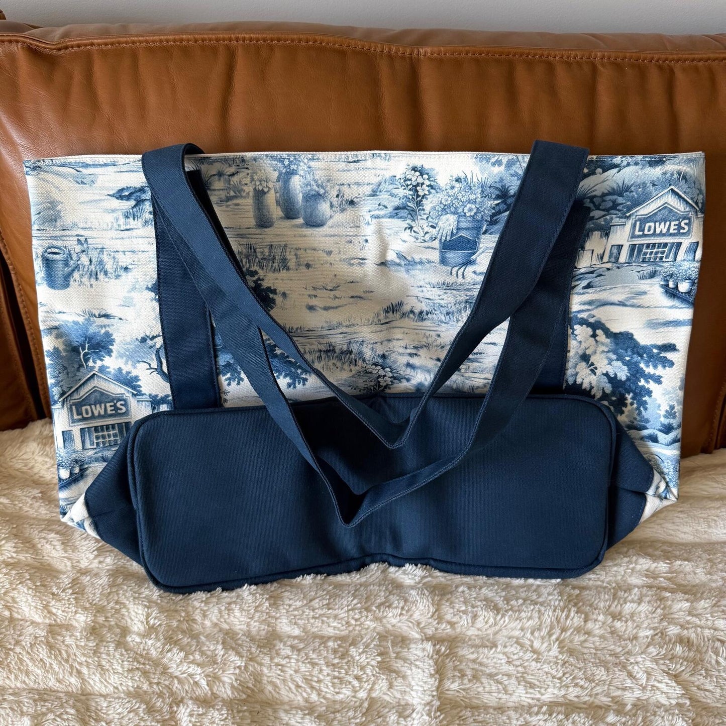 Lowe's Blue Toile Pattern Canvas Tote Reusable Bag