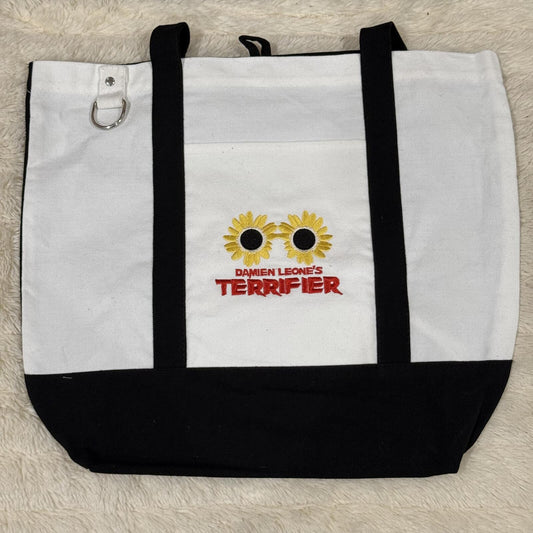 Terrifier Embroidered Tote Bag. 15.3" H x 17.5" W x 6" D.