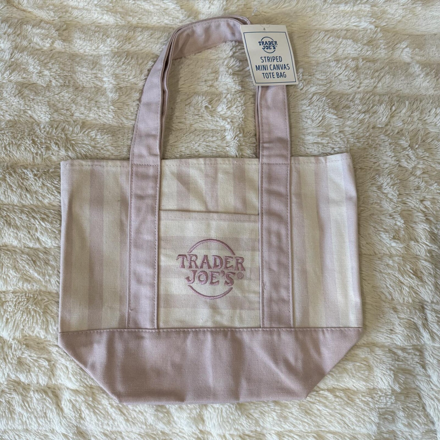 Trader Joe’s Mini Pastel Stripe Canvas Tote Bag - Pink