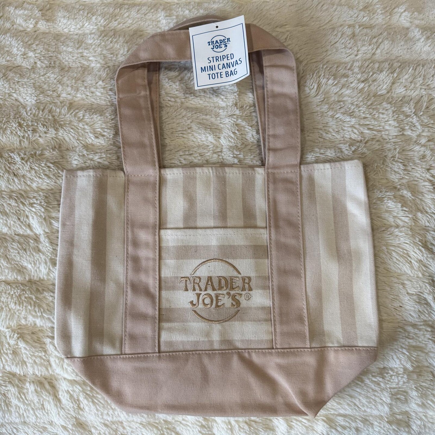 Trader Joe’s Mini Pastel Stripe Canvas Tote Bag - Beige