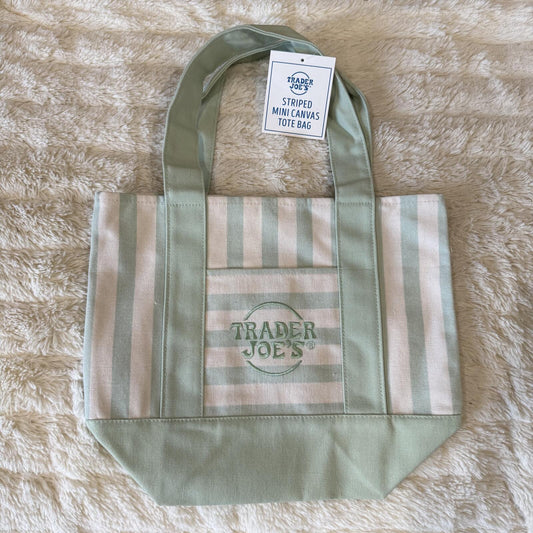 Trader Joe’s Mini Pastel Stripe Canvas Tote Bag - Green