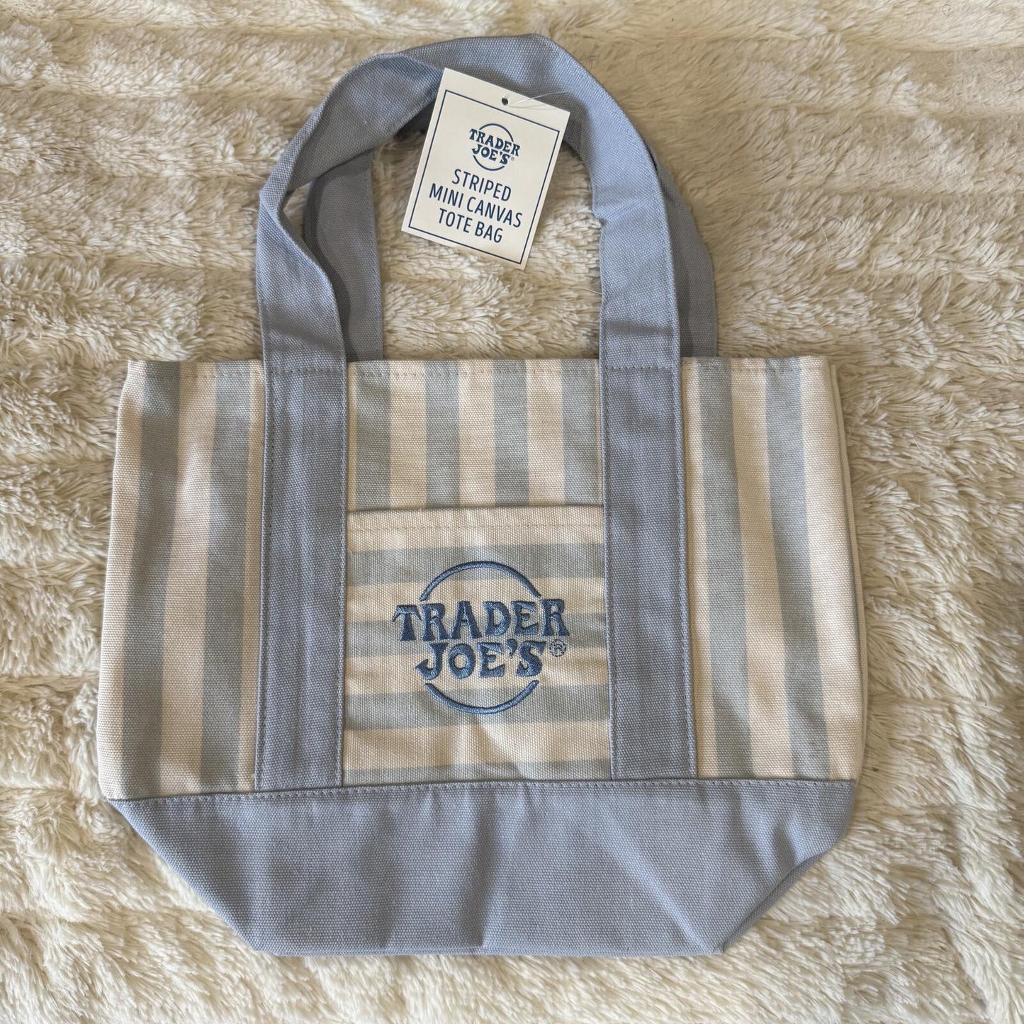 Trader Joe’s Mini Pastel Stripe Canvas Tote Bag - Blue