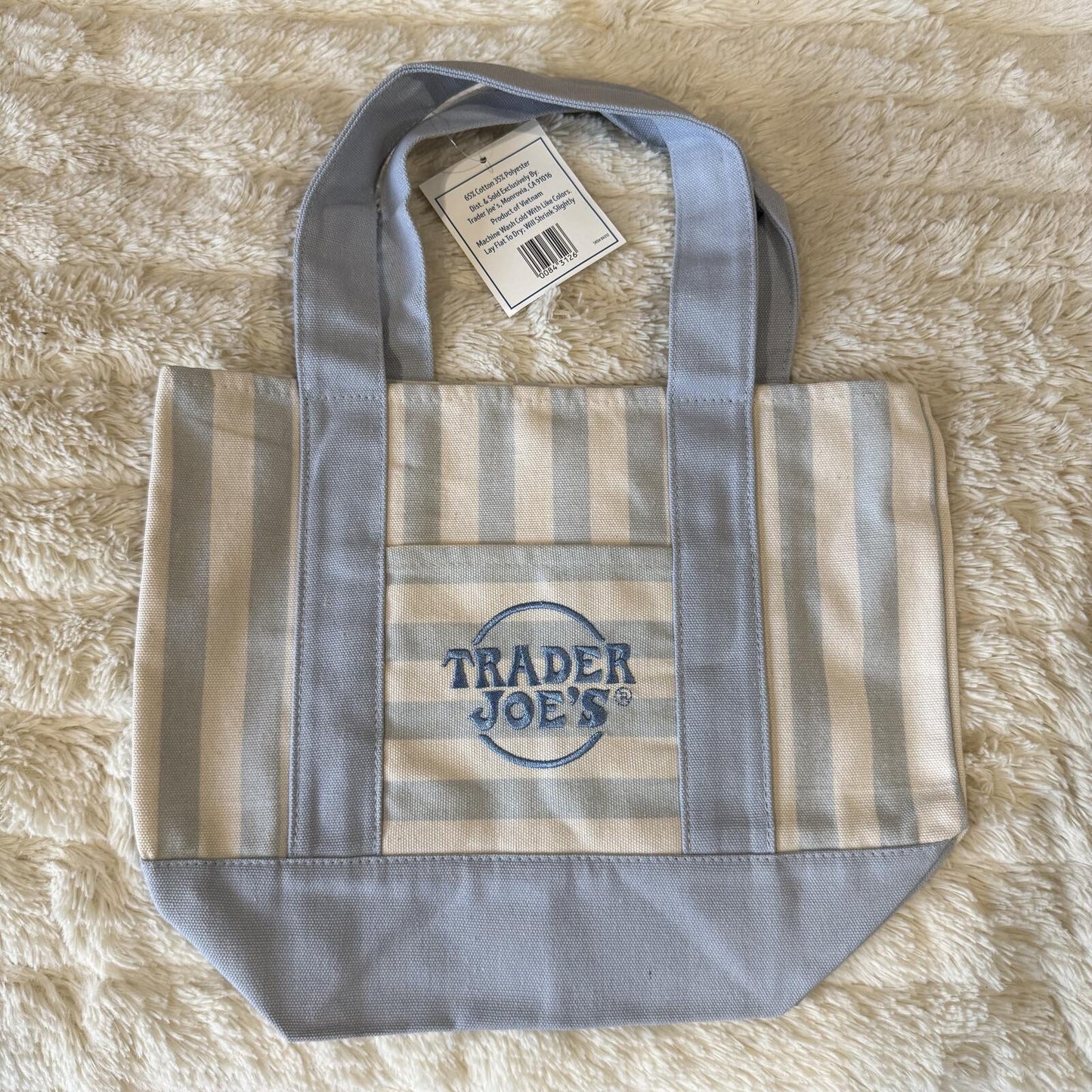 Trader Joe’s Mini Pastel Stripe Canvas Tote Bag - Blue