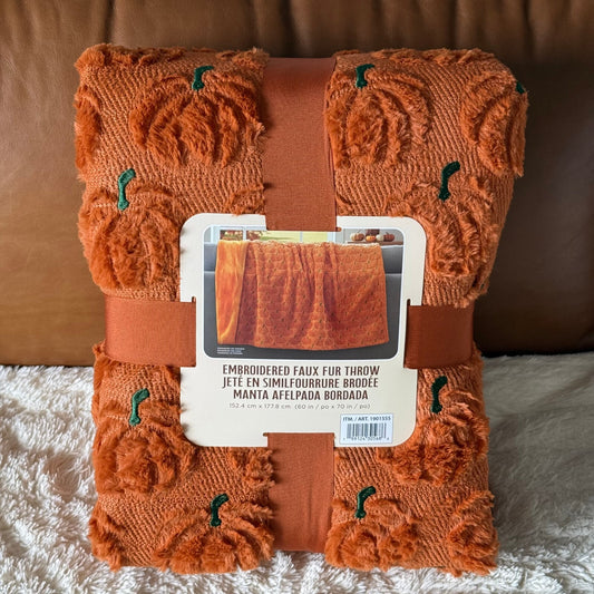 Costco Halloween Faux Fur Throw Blanket - Orange Pumpkin