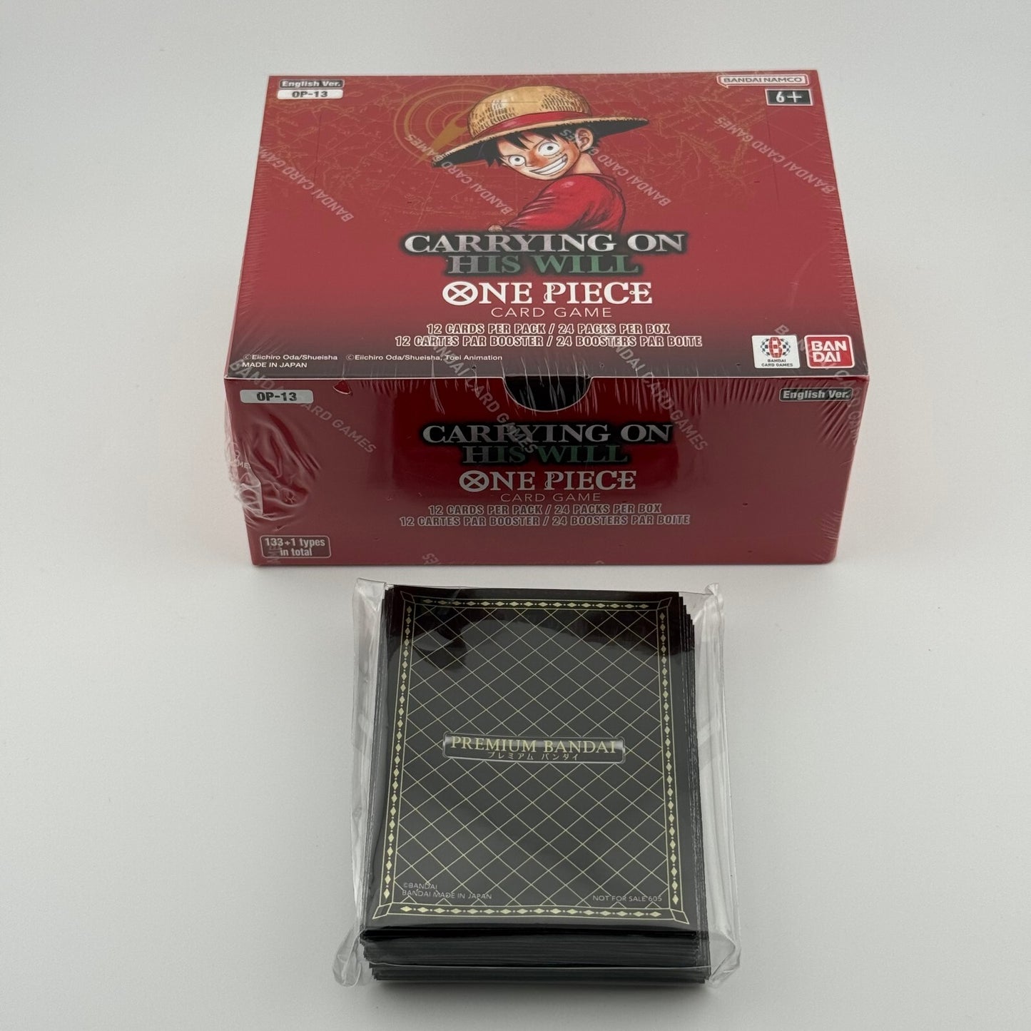 One Piece OP-13 Carrying On His Will Booster Box & Premium Bandai Sleeves