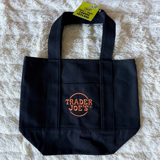 Trader Joe's 2026 Trick or Treat Mini Canvas Tote Bag - Black Orange