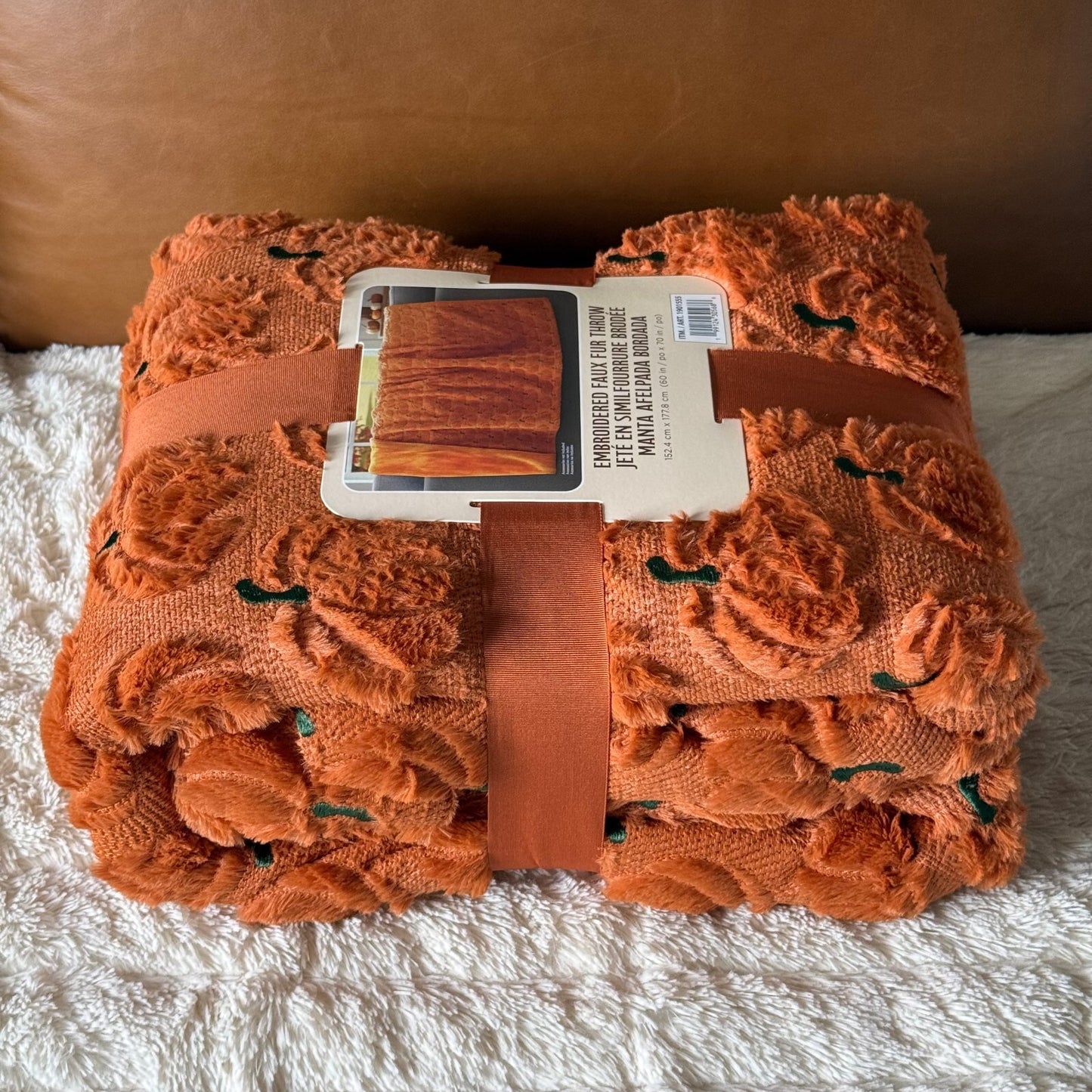 Costco Halloween Faux Fur Throw Blanket - Orange Pumpkin