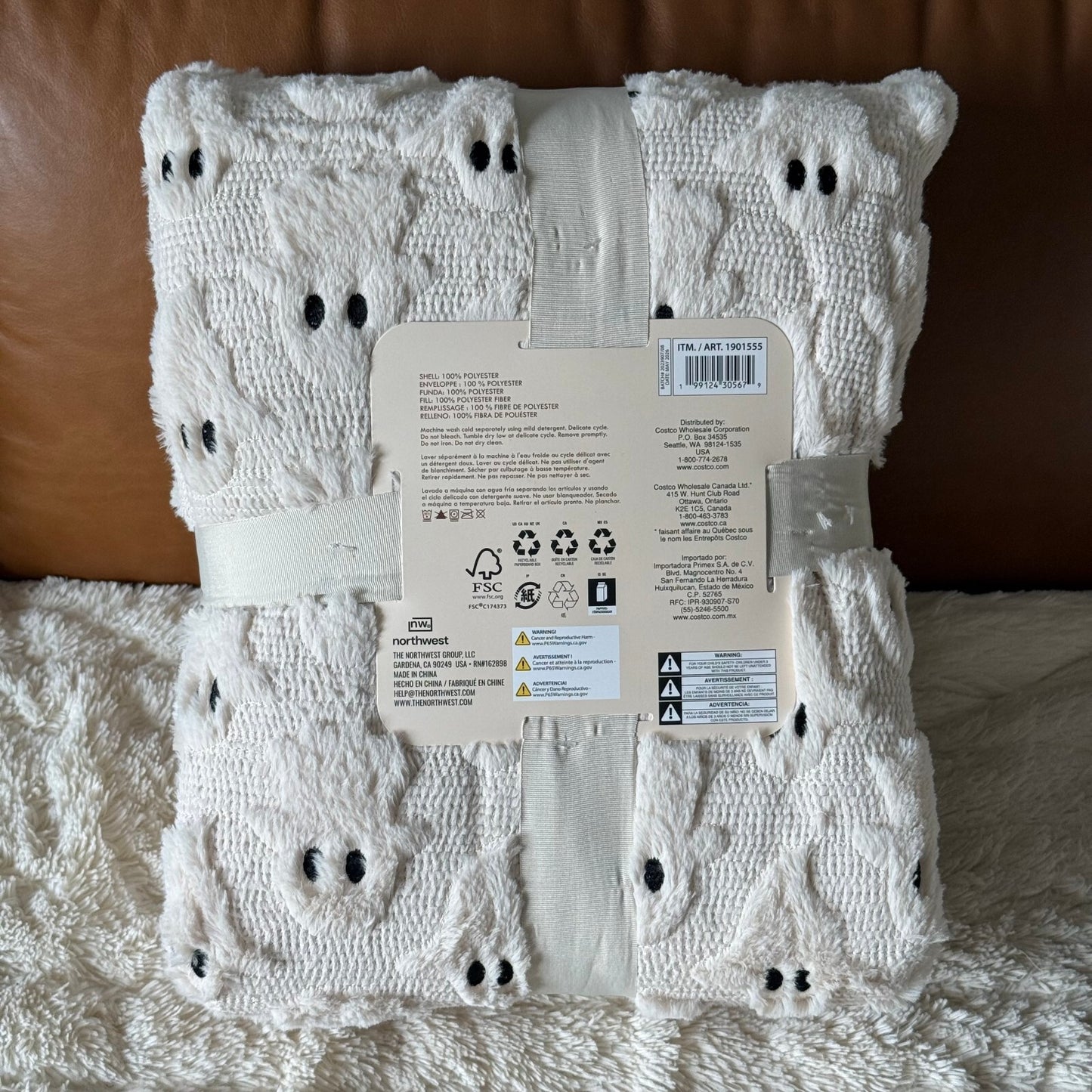 Costco Halloween White Ghost Faux Fur Throw Soft Blanket