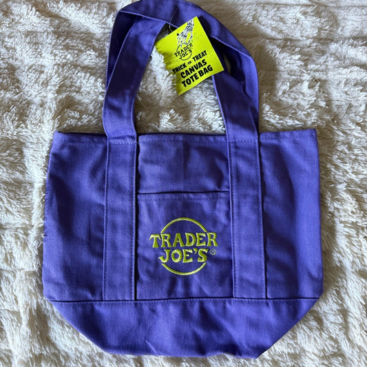 Trader Joe's 2026 Trick or Treat Mini Canvas Tote Bag - Purple