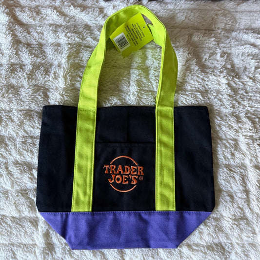 Trader Joe's 2026 Trick or Treat Mini Canvas Tote Bag - Black Green Purple