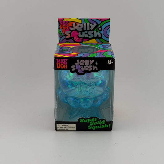 NeeDoh Jelly Squish Blue Glitter Jellyfish Super Solid Squish Sensory Toy