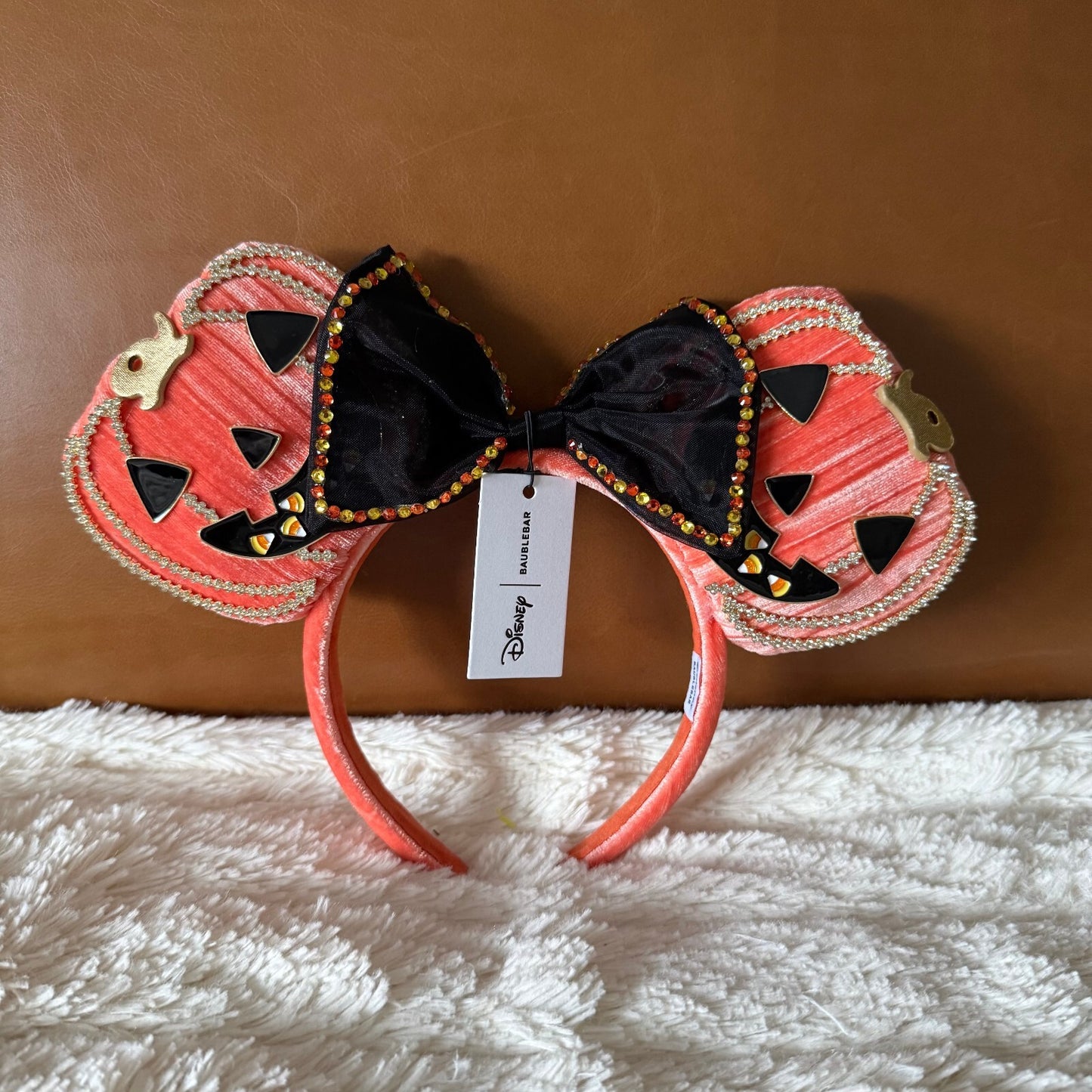 Disney BaubleBar - Halloween Pumpkin Minnie Ears Headband Candy Corn Bow
