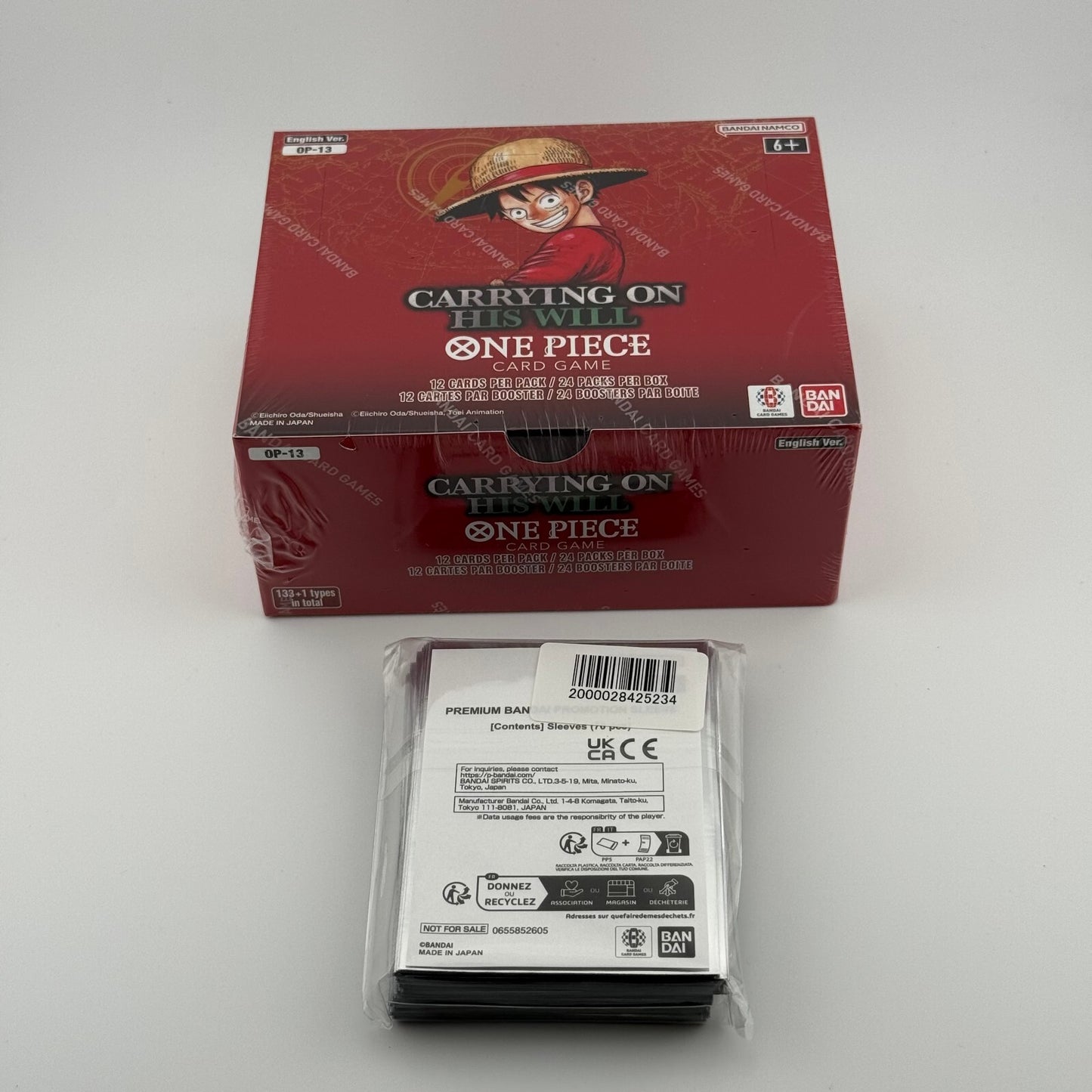 One Piece OP-13 Carrying On His Will Booster Box & Premium Bandai Sleeves