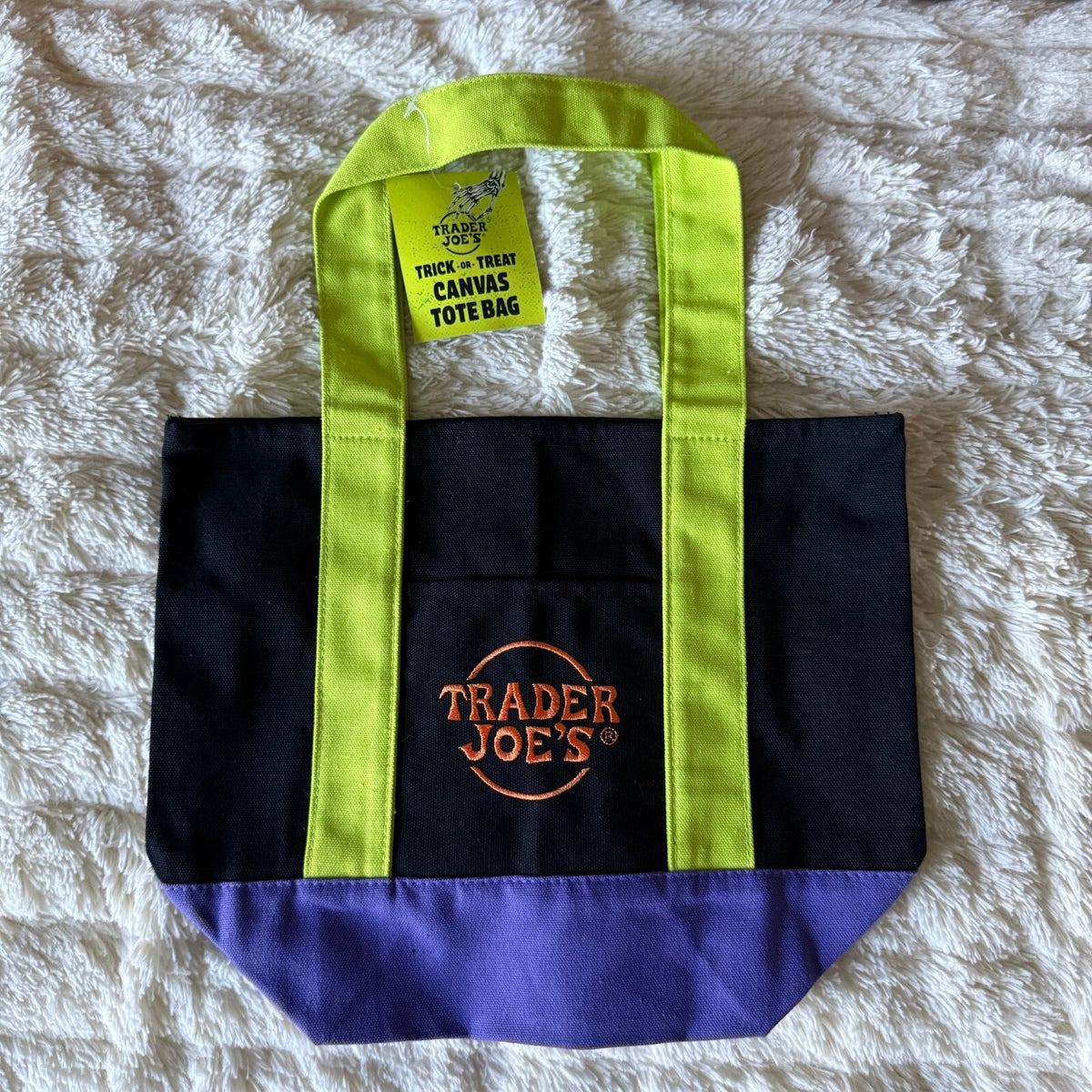 Trader Joe's 2026 Trick or Treat Mini Canvas Tote Bag - Black Green Purple