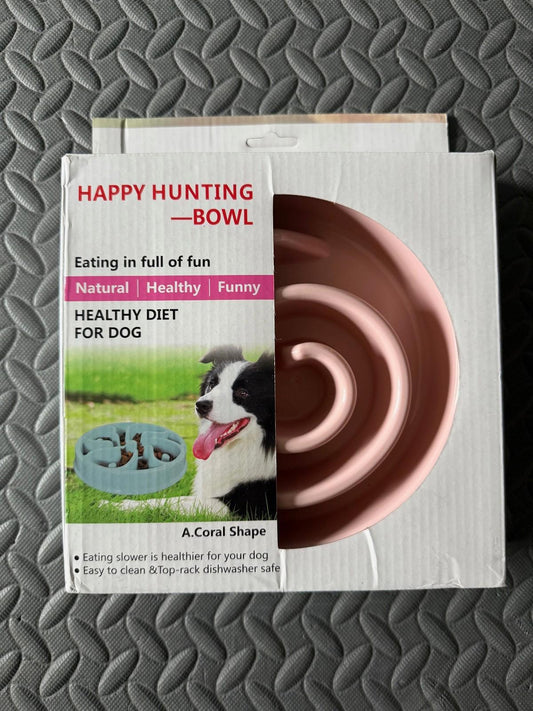 Happy Hunting Dog Bowl Pink Coral Shape Slow Speed Feeder