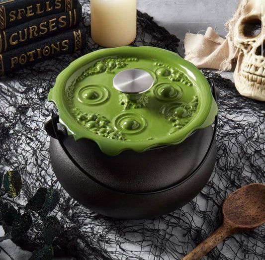 Smith & Clark - 4 Quart Cast Iron Cauldron Pot with Green 'Bubbling' Lid - Presale