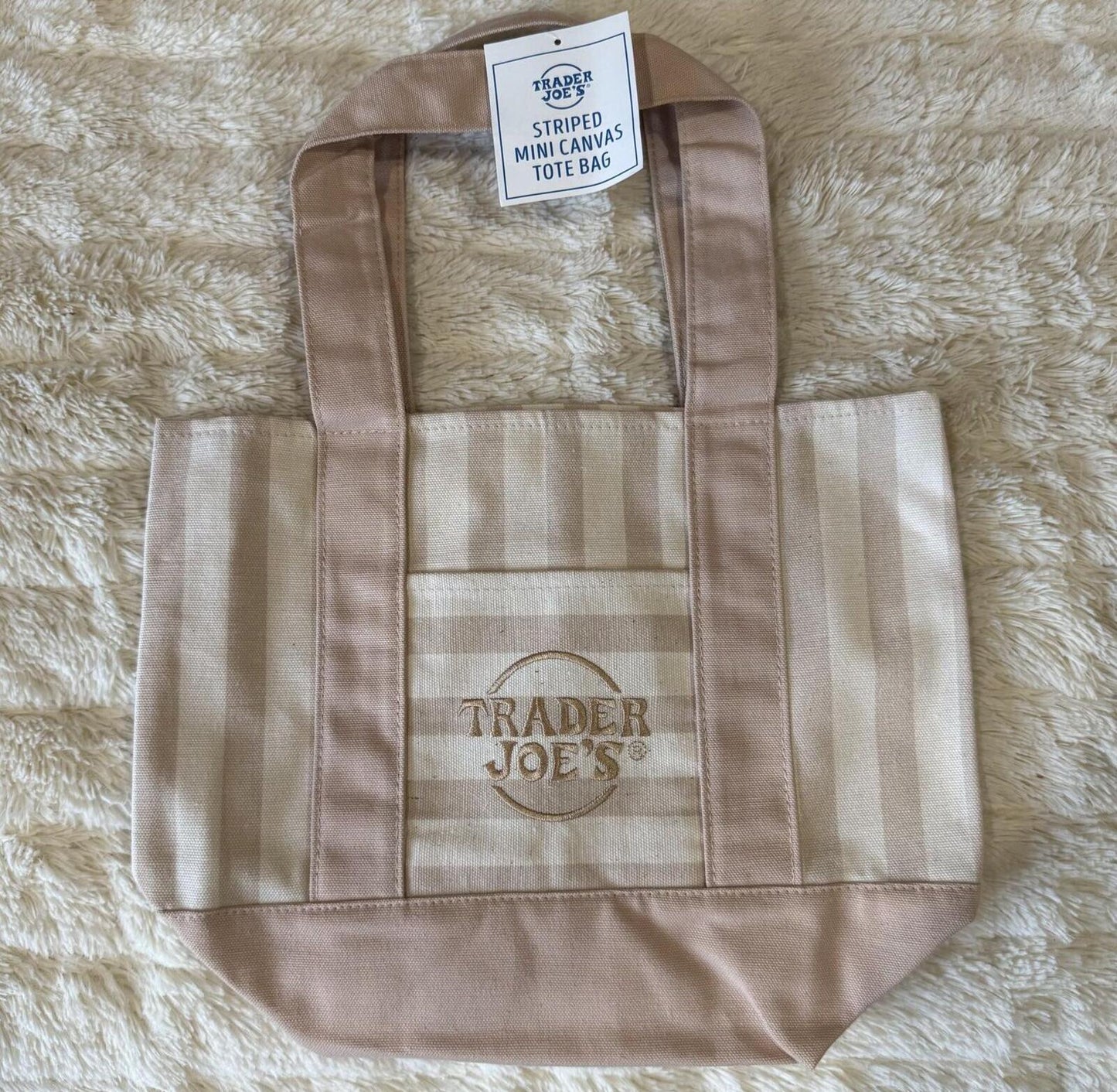 Trader Joe’s Mini Pastel Stripe Canvas Tote Bag - Beige