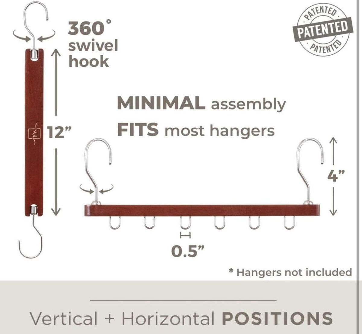 Space Saving Hangers - Mahogany - Closet Organizer - 3 Pack