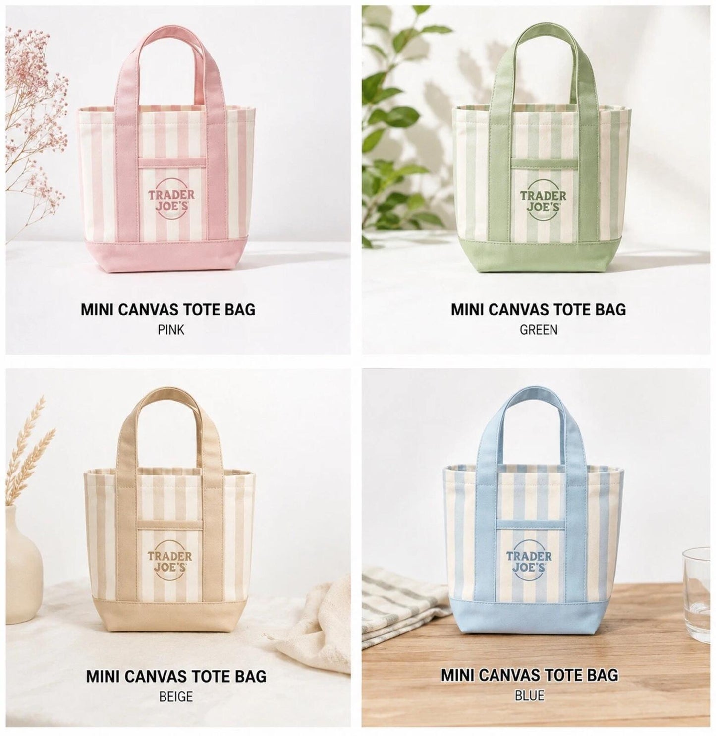 Trader Joe’s Mini Pastel Stripe Canvas Tote Bag - Blue